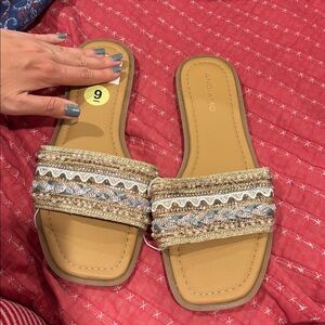 Women's Tan and Gray Sandals
